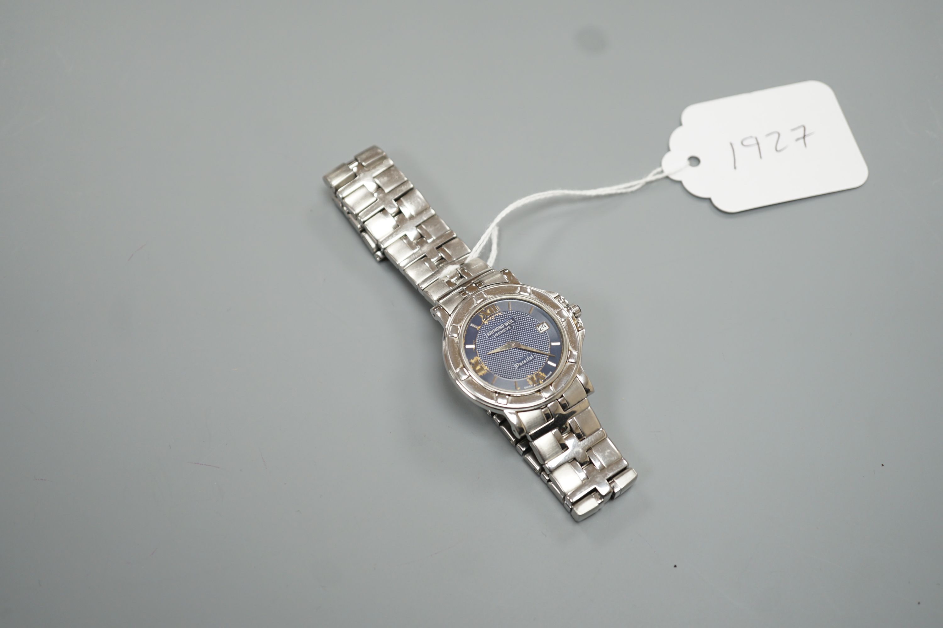 A gentleman's stainless steel Raymond Weil Parsifal quartz wristwatch, no box or papers.